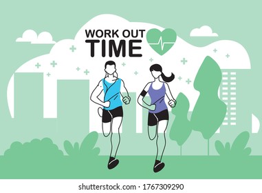 man and woman avatar running and 10k city marathon design, athlete training and fitness theme Vector illustration