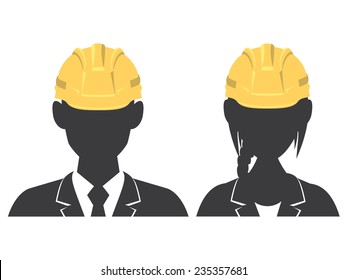 Man and woman avatar wearing hard hat, vector illustration, isolated white background