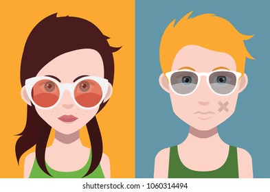 Man and woman avatars with sunglass Vector