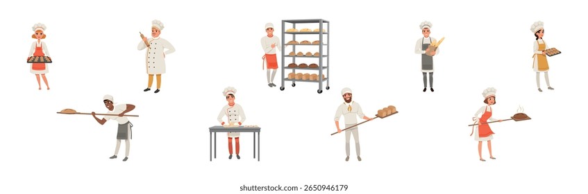 Homem e mulher Baker personagem panificação conjunto de vetor de pão