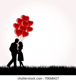 Man and Woman with Balloons, illustration