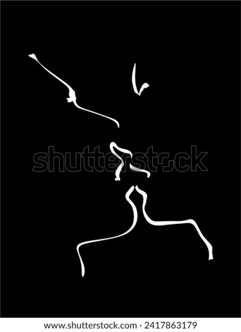 Man and woman, beauty, surreal faces, line art. Man and woman kiss. For use as a flyer template or for use in web design