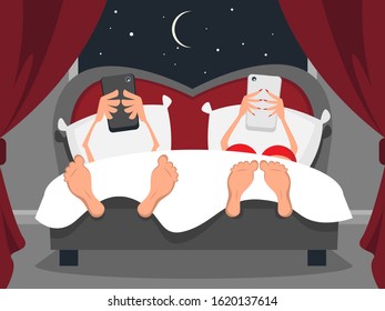 Man and woman in bed with gadgets