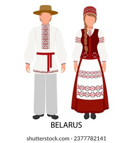 A man and a woman in Belarusian folk costumes. Culture and traditions of Belarus. Illustration, vector