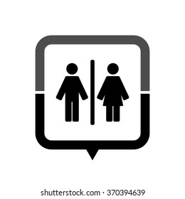 Man and Woman - black vector icon; map pointer;  message bubble
