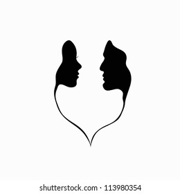 A man and a woman. Black and white silhouette of lovers. Vector Graphics.