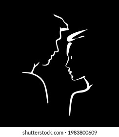 A man and woman. Black and white silhouette of lovers. Vector Graphics.