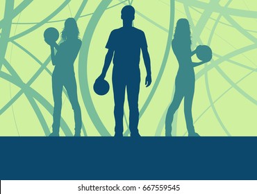 Man and woman bowling player vector abstract background