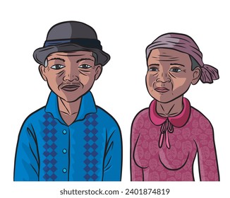 Man and woman from the Brazilian northeastern hinterland.Old, brown country couple. northeastern day. Vector illustration isolated on white background