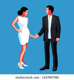 Man and woman, bride and groom, full height, wearing wedding clothes. Vector illustration