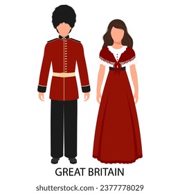 A man and a woman in British folk costumes. Culture and traditions of Great Britain. Illustration, vector