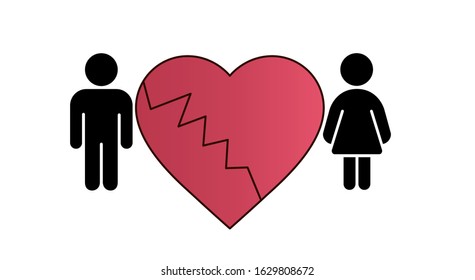 Man and woman with broken heart shape for Valentine's Day. Vector Illustration isolated on white background.
