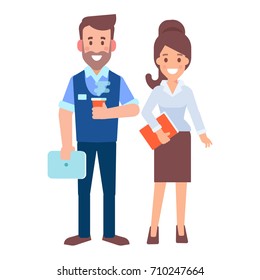 Man and woman business people characters isolated on white background. Flat vector illustration.