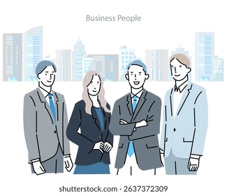 man and woman - business person with fresh smile - business team startup - buildings in the background Illustration