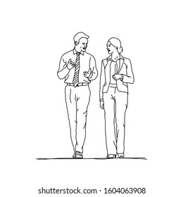 Man and woman (business persons, businessman and businesswoman) talking. Vector illustration, isolated on white.