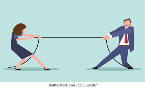 Man And Woman In Business Tug Of War Fight At Work