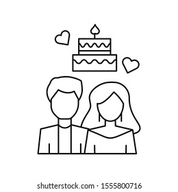 Man woman cake food love icon. Simple line, outline vector of having feelings icons for ui and ux, website or mobile application