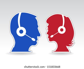 man and woman as a call centre staff - illustration