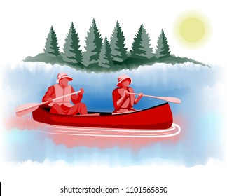 Man And Woman In Canoe