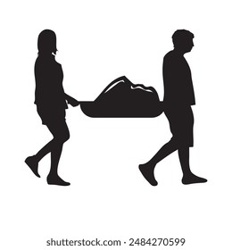 Man and woman carrying sand on a stretcher