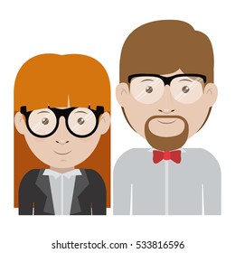 Man and woman cartoon with glasses design