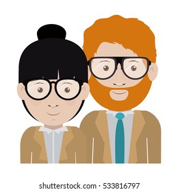 Man and woman cartoon with glasses design