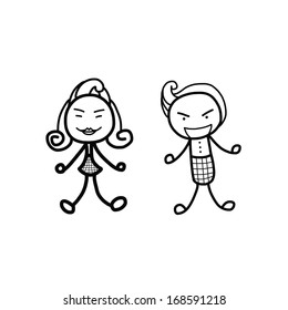 man and woman cartoon sketch on white background 