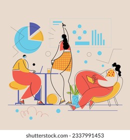 Man, woman cartoon working with a laptop in workspace, home or office vector illustration. Web information programs and networks, freelancer and self education concept.