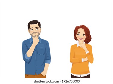 Man And Woman In Casual Clothes Thinking Dreaming Isolated Vector Illustration