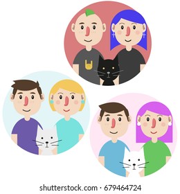 Man, woman and cat. Icon