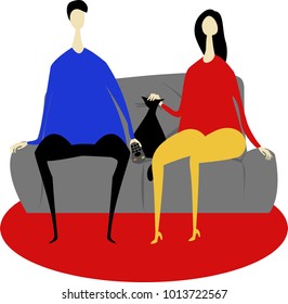man, woman and cat on sofa