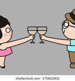 Man And Woman Celebrating A Social Distancing Concept Card Character illustration