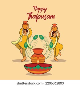 Man and Woman Celebrating Thaipusam in Trraditional Cartoon Illustration. Thaipusam in vector isolated in color background. Can be used as greeting card, banner or poster