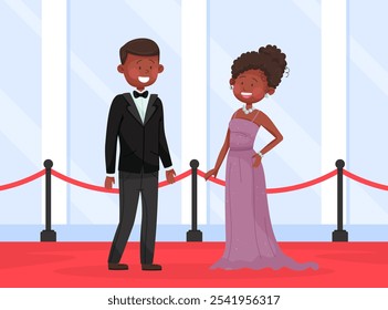 Man and Woman Celebrity at Gala Ceremony Standing in Fancy Dress Vector Illustration