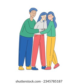 Man and Woman Character Comforting Touching and Hugging Each Other Warmly Vector Illustration