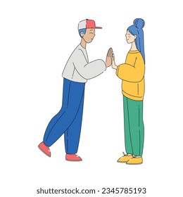 Man and Woman Character Comforting Touching with Palm Hand Warmly Vector Illustration