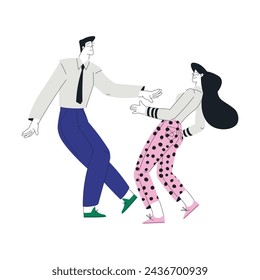 Man and Woman Character Dance Happily at Retro Party Vector Illustration