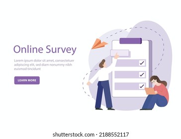 Man and Woman Character Filling Test Online in Customer Survey. Flat Isometric Vector Illustration.