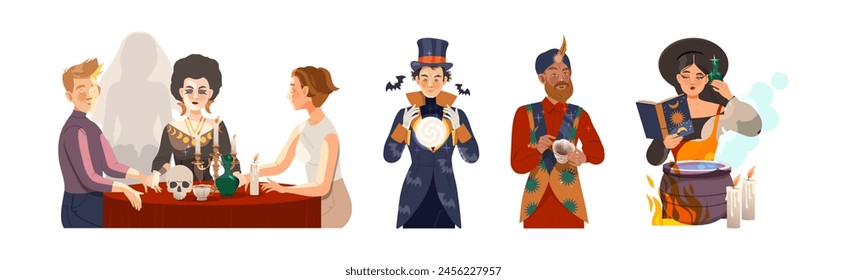 Man and Woman Character Fortune Teller with Mystical Paranormal Ability Vector Set