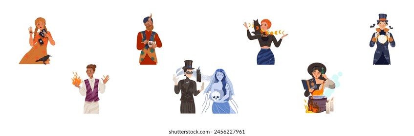 Hombre y mujer Personaje Fortune Teller con juego de Vector de habilidad paranormal mística