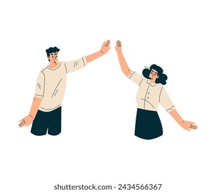 Man and Woman Character Giving High Five Hand Gesture with Joy Vector Illustration