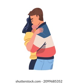 Man and Woman Character Hugging and Embracing Each Other Expressing Friendly Feeling Vector Illustration