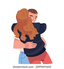 Man and Woman Character Hugging and Embracing Each Other Expressing Friendly Feeling Vector Illustration