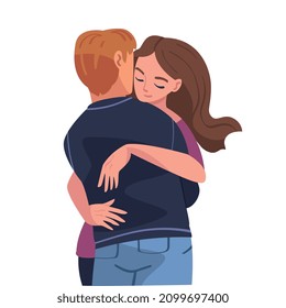 Man and Woman Character Hugging and Embracing Each Other Expressing Friendly Feeling Vector Illustration