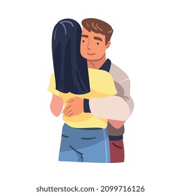 Man and Woman Character Hugging and Embracing Each Other Expressing Friendly Feeling Vector Illustration