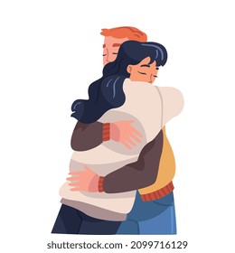 Man and Woman Character Hugging and Embracing Each Other Expressing Friendly Feeling Vector Illustration