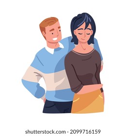 Man and Woman Character Hugging and Embracing Each Other Expressing Friendly Feeling Vector Illustration