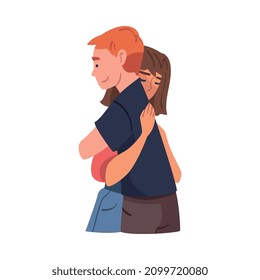Man and Woman Character Hugging and Embracing Each Other Expressing Friendly Feeling Vector Illustration