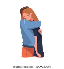 Man and Woman Character Hugging and Embracing Each Other Expressing Friendly Feeling Vector Illustration