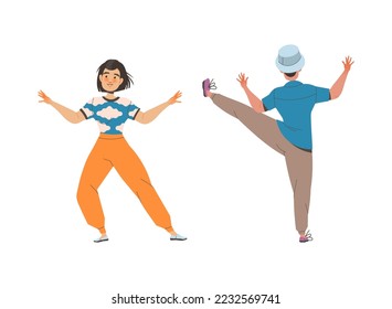 Man and Woman Character Practicing Tai Chi and Qigong Exercise Vector Set